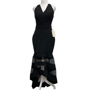 LT LanTing Bride Black Sleeveless Mesh High Low Hem Formal Maxi Dress